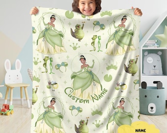 Custom Name Tiana Princess Blanket, Personalized Princess Blanket, Princess Birthday Girls Gifts Blanket, Magic Kingdom Characters Blanket