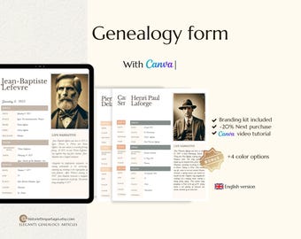 Printable Canva genealogy template for research and organization, genealogy organizer, family gift, instant download
