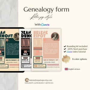 CANVA Ancestry Template to Print 8 color options, Genealogy Research and organizer, Family Gift, Genealogy tree to download instantly
