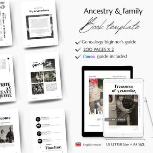 Digital CANVA Ancestry Book Template to Fill, Genealogy Research Organizer and Pedigree Chart, Printable Family Chart, Ancestry Tree