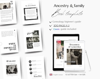 Digital CANVA Ancestry Book Template to Fill, Genealogy Research Organizer and Pedigree Chart, Printable Family Chart, Ancestry Tree