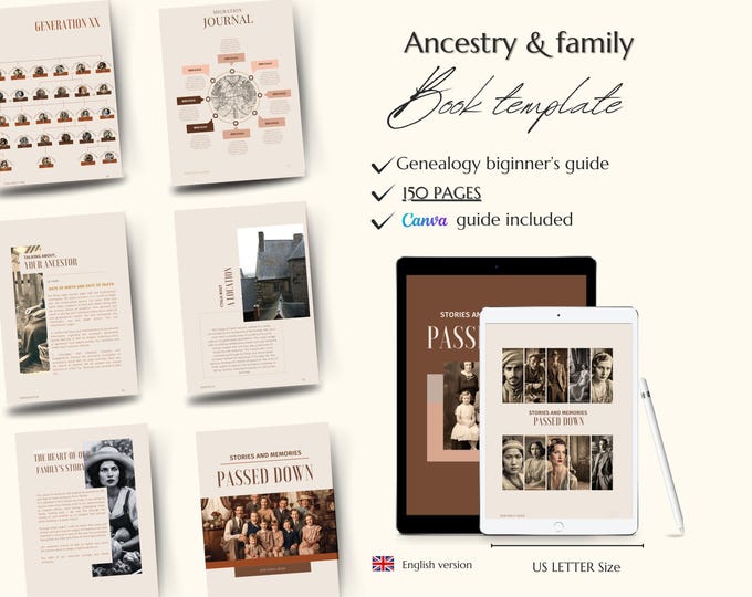 Genealogy Templates Canva, Genealogy Book Pages, Ancestry Book Template ...