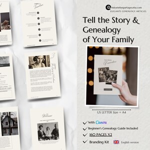 Invulbare digitale familieboeksjabloon met CANVA, afdrukbare voorouderssjabloon, organisator en genealogische onderzoeksgrafiek