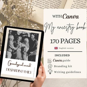 Printable CANVA ancestry notebook template for genealogy research and organization, genealogy tree, family gift, instant download