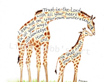 Giraffe and Baby, digital download, scripture art design, bible verse, hand lettered typography, printable art