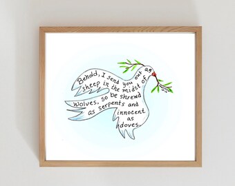 Gołąb Inspirujący Wydruk Pisma Świętego - Chrześcijańska Dekoracja Ścienna, Wersety Biblijne