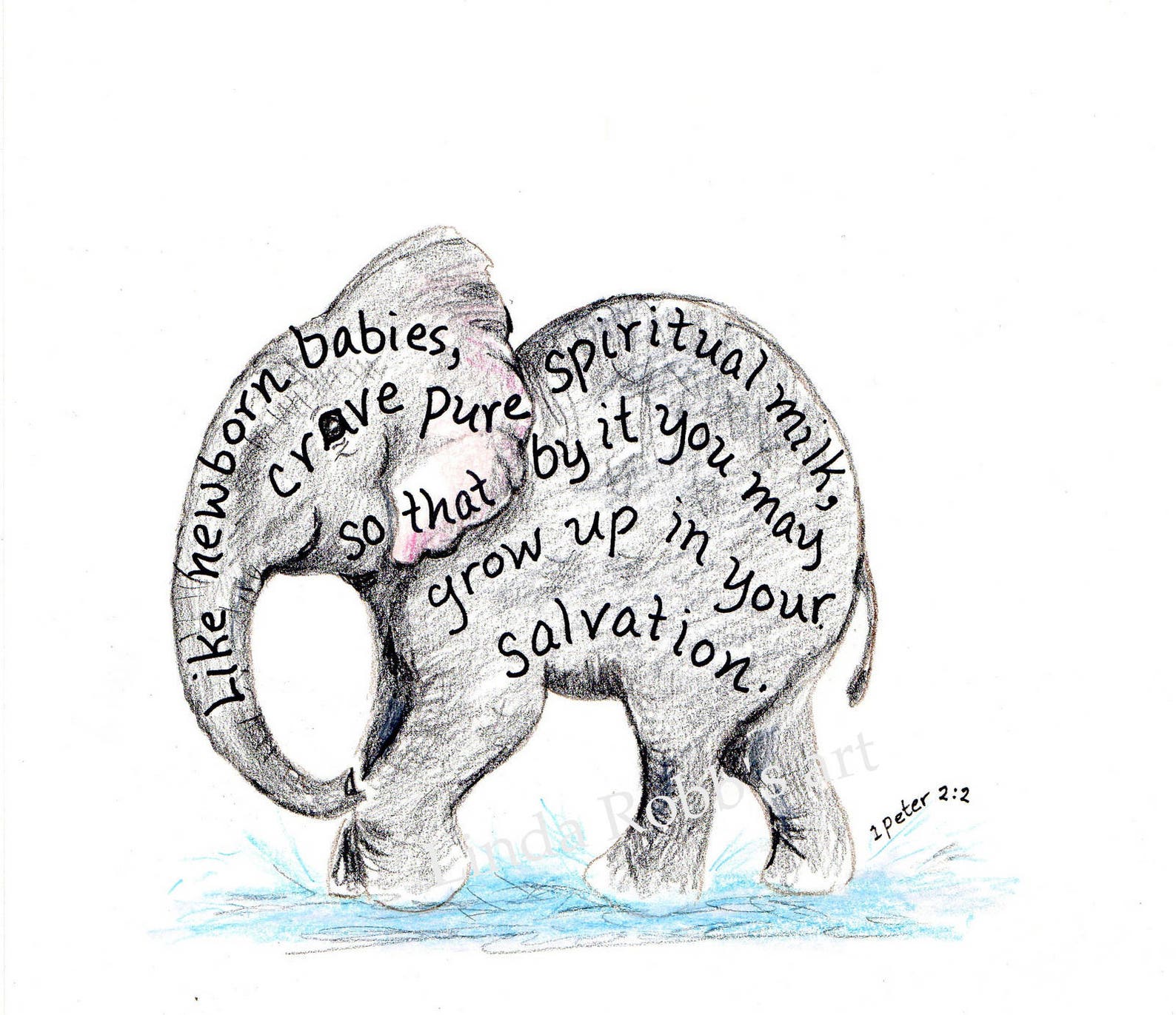 Baby Elephant Bible Verse Art Print Scripture Design Hand Etsy