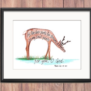 Deer, Bible Verse art print, scripture design, hand lettered typography, wall art decor image 1