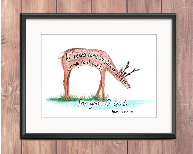 Deer, Bible Verse art print, scripture design, hand lettered typography, wall art decor image 1