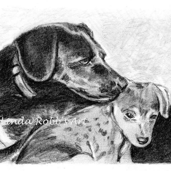 Custom 4x6 Pet Portrait Graphite Pencil mom & pup