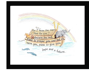 Noah's Ark scripture design print with rainbow 6x9