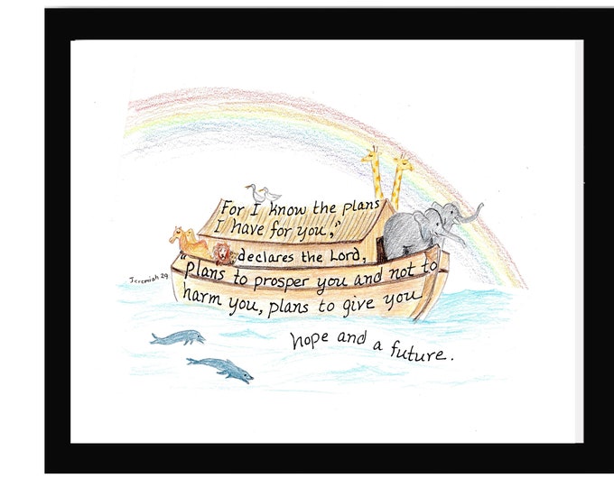 Noah's Ark Scripture Design Print With Rainbow - Etsy