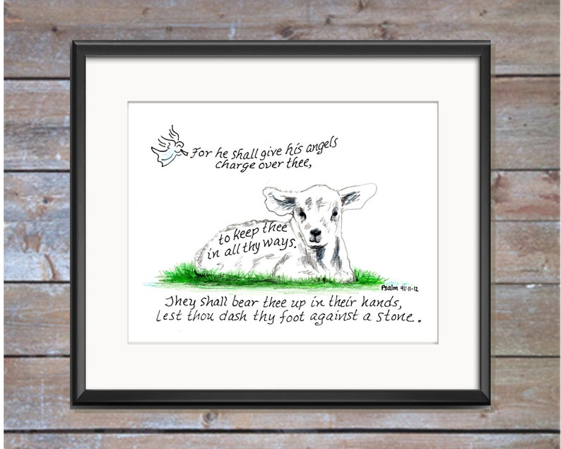 Lamb, Bible Verse art print, scripture design, hand lettered typography, wall art decor image 1