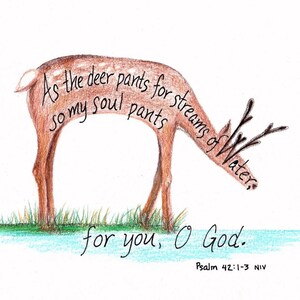 Deer, Bible Verse art print, scripture design, hand lettered typography, wall art decor image 2