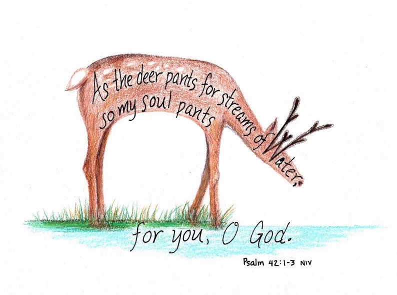 Deer, Bible Verse art print, scripture design, hand lettered typography, wall art decor image 2