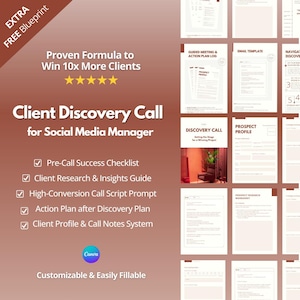 Discovery Call for Social Media Managers: Pre-Call Checklist, Scripts & Templates | Proven Formula | Customisable, Fillable
