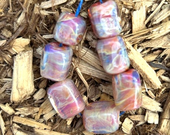 Borosilicate Artisan Lampwork Bead Set of 7 BebesGlassBeads Cubes (soft sunsets)