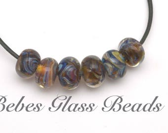 Lampwork Boro Beads Set of 6 Handmade Boro Borosilicate BebesGlassBeads (Santa Fe Tan)