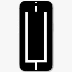 May include: A black smartphone with a white graphic of a football field goal. The goal posts and the upright are white, set against a black background. The phone has rounded corners and a white background.