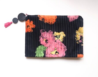 Modern Handmade Floral Velvet Zipper Pouch - Sonia Rykiel Fabric - Clutch Bag