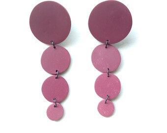 Modern Polymer Clay Oxblood Ombre Statement Earrings  -Minimalist