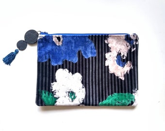 Modern Handmade Floral Velvet Zipper Pouch - Sonia Rykiel Fabric - Clutch Bag