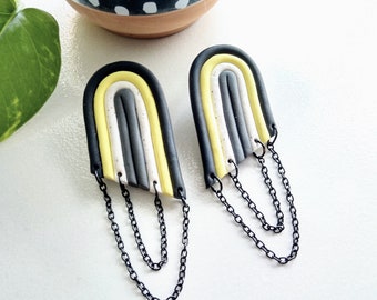 Olivia Earrings | Polymer Clay Earrings, Statement Earrings | Black / White / Yellow / Granite