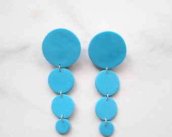 Modern Polymer Clay Robin's Egg Blue Tiered Statement Earrings  -Minimalist - Bold