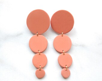 Modern Polymer Clay Orange + Gold Tiered Statement Earrings  -Minimalist