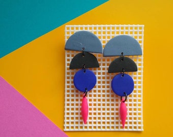 Bold Geometric Polymer Clay Statement Earrings