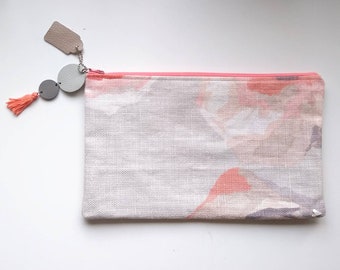 Modern Handmade Watercolor Floral Linen Zipper Pouch - Sonia Rykiel Fabric - Clutch Bag