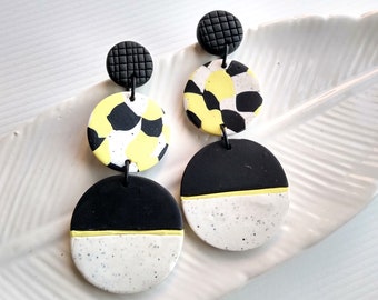 Edie Earrings | Polymer Clay Earrings, Statement Earrings | Black / White / Yellow / Gray