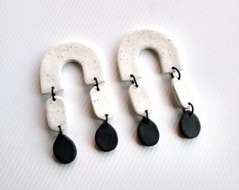 Madeline Earrings | Polymer Clay Earrings, Statement Earrings | Black / Speckled White / Granite