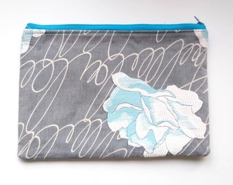 Modern Handmade Embroidered Floral Fabric Zipper Pouch - Sonia Rykiel Fabric - Clutch Bag