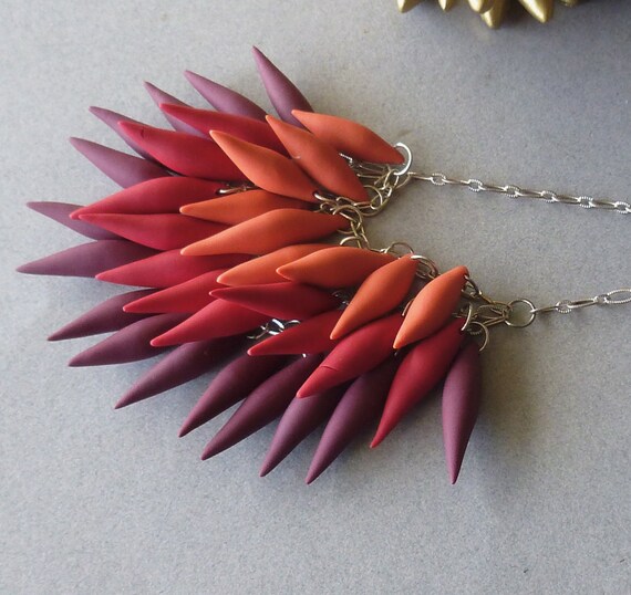Shades of Sparkling Browns Spike Statement Polymer Clay Necklace and Earring Set Fashion Jewelry For women polymer clay pendant necklace