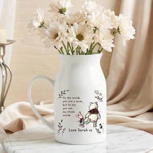 Ceramic Flower Vase With Handle, Personalized Gift Mug For Mom, Cottagecore Kitchen Decor, Mother’s Day Gift, Custom Name Keepsake