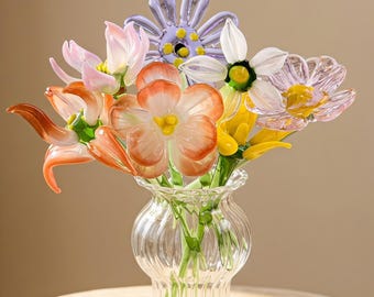 Hand Blown Glass Birth Month Flower, Back to School Teacher Gift, Teacher Appreciation Keepsake, Floral Desk Decor