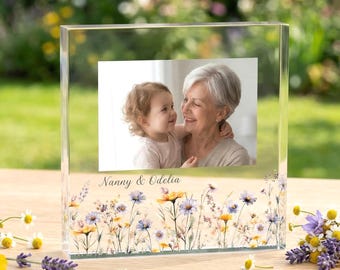 Placas de acrílico personalizadas con foto para la abuela, regalo floral de recuerdo de los nietos, idea de regalo para el Día de la Madre, cumpleaños o Día de la Madre.
