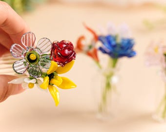 Hand Blown Glass Birth Month Flower, Handcrafted Glass Flower Figurine, Glass Flower Bouquet, Custom Home Decor, Gift for Her,Christmas gift