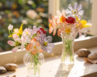 Hand Blown Glass Birth Month Flower, Back to School Teacher Gift, Teacher Appreciation Keepsake, Floral Desk Decor