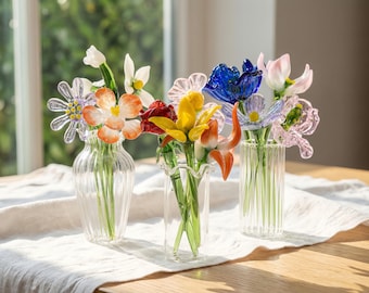 Fiori di vetro personalizzati per il mese di nascita, mini bouquet di vetro con vaso, mini regalo floreale per mamma, nonna, regalo per la festa della mamma, regalo di compleanno