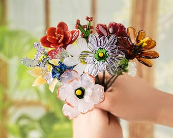 Handmade Glass Birth Month Flower Bouquet, Birthday flower Gift, Birth Flower Gift, Personalized Gifts, Gift for Her,Gift for Mom,Home decor