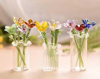 Mini Glas Blumenstrauß Set-Geburtsmonat Blumen, handgefertigte Glasfigur, Muttertagsgeschenk, Wohnkultur, Geschenke für sie, Gänseblümchenblume