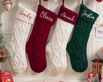 2026 Embroidered Christmas Stockings, Personalized Family Knitted Stockings, Xmas Stocking with Name, Christmas Gift