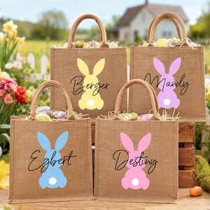 Personalized Easter bag, Jute Easter bag, Custom Easter Bunny bag With Name, Kids Egg Hunt Bags, Easter Basket, Easter Gift Bags