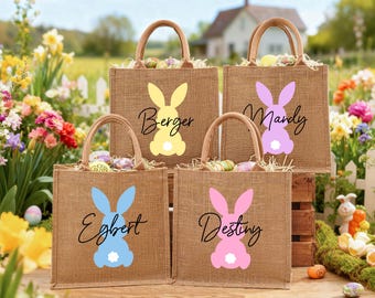 Personalisierte Ostertasche, Jute-Ostern-Tasche, Benutzerdefinierte Osterhasentasche mit Name, Kinder Eiersuche Taschen, Osternest, Ostern Geschenktaschen