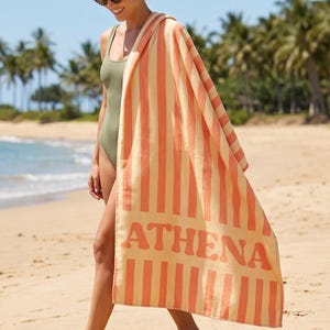 Personalized Beach Towel, Name Striped Towel, Pool Towel, Bachelorette Party Gift, Summer Vacation Gift, Bridesmaid Gift