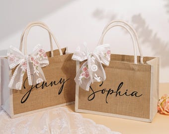 Personalized Bridesmaid Gift Bag, Custom Burlap Tote Bag, Bridesmaid Proposal Gift, Beach Bag, Bachelorette Party Bag, Wedding Favor
