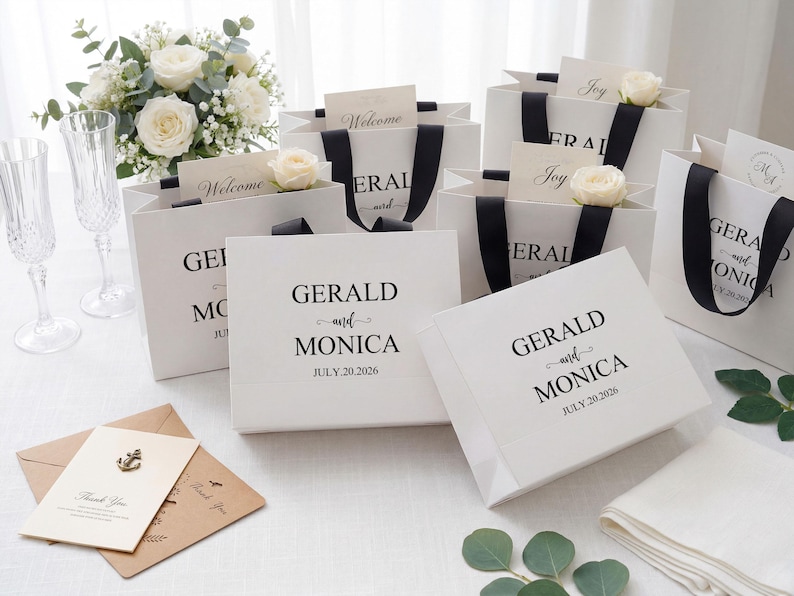 Personalisierte Name Geschenktaschen, Hochzeit Willkommen Taschen, Danke Geschenktaschen, Brautjungfer Geschenktaschen Bild 1