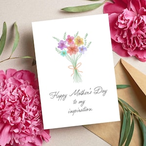 Tarjeta imprimible pintada a mano para el Día de la Madre. Inspiración: Amor, acuarela. Feliz Día de la Madre. Ramo floral. Tarjeta única de descarga instantánea.